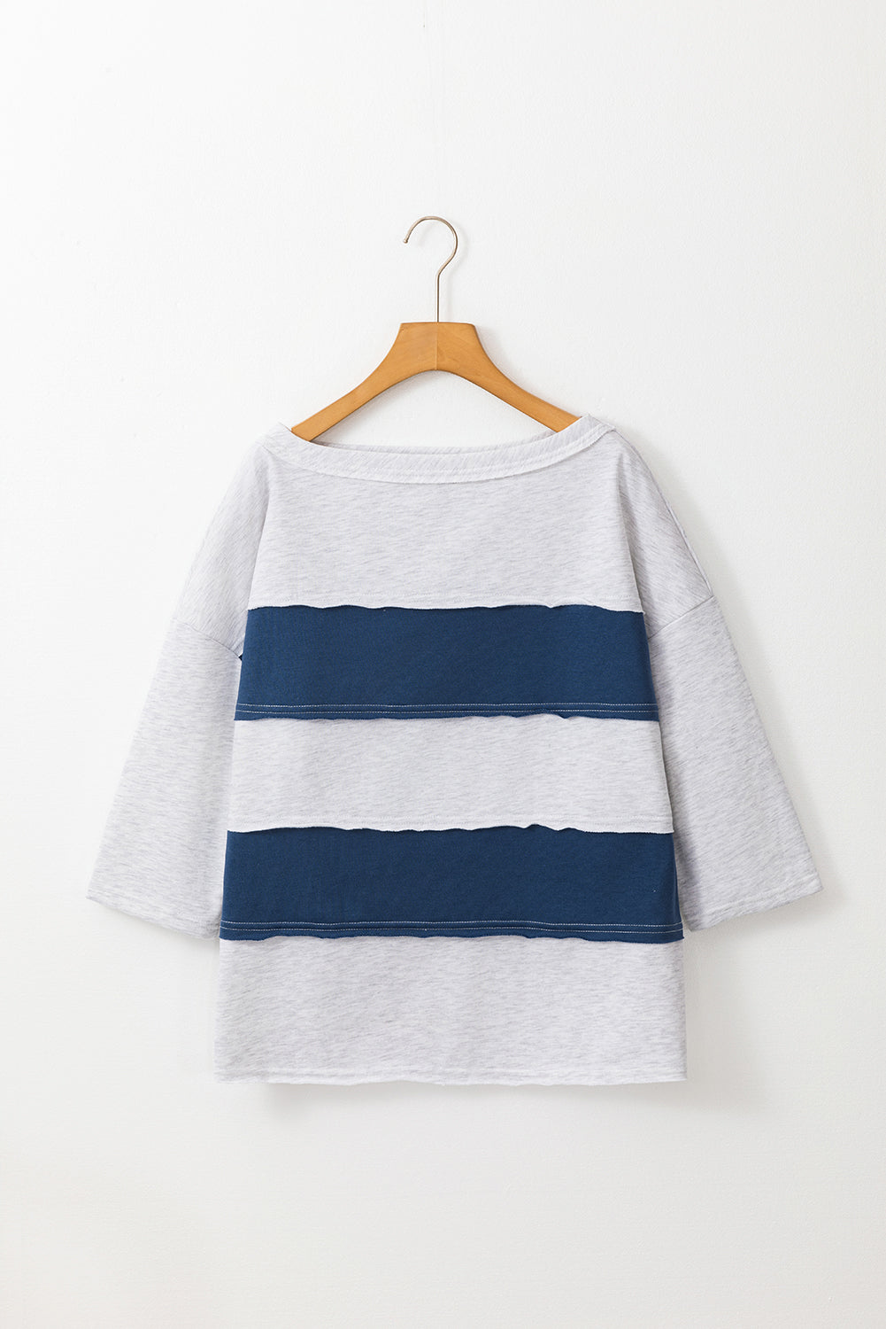 Sail Blue Colorblock Striped Patchwork Raw Seamed Sweatshirt Sweatshirts & Hoodies JT's Designer Fashion
