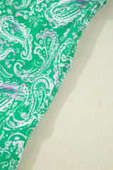 Green Paisley Print Long Sleeve Button Front Tied Waist Mini Dress Mini Dresses JT's Designer Fashion