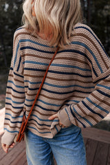 Multicolour Striped Knitted Drop Shoulder Round Neck Sweater Sweaters JT's Designer Fashion
