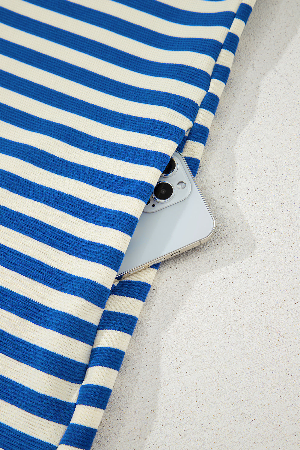 Dark Blue Stripe Print Contrast Collar Split Neck Flutter Sleeve Short Dress Mini Dresses JT's Designer Fashion