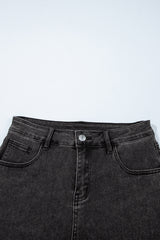 Carbon Grey Raw Hem High Waist Denim Shorts Denim Shorts JT's Designer Fashion