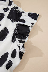 White Polka Dot Print Ruffled Sleeve Pocketed Plus Size Midi Dress Plus Size Midi Dresses JT's Designer Fashion