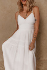 White Spaghetti Straps High Waist Elegant Long Dress Maxi Dresses JT's Designer Fashion