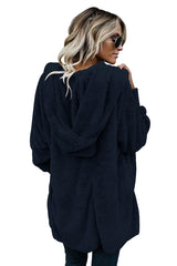 Blue Pink Soft Fleece Hooded Open Front Jacket Jackets JT's Designer Fashion