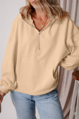 Parchment Fleece Lined Half Zipper Kangaroo Pockets Loose Hoodie Sweatshirts & Hoodies JT's Designer Fashion