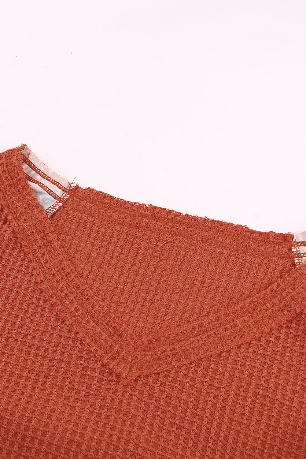 Orange Contrast Eyelet Thermal Knit Top Long Sleeve Tops JT's Designer Fashion