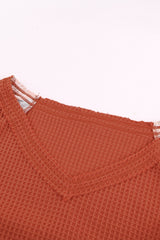 Orange Contrast Eyelet Thermal Knit Top Long Sleeve Tops JT's Designer Fashion