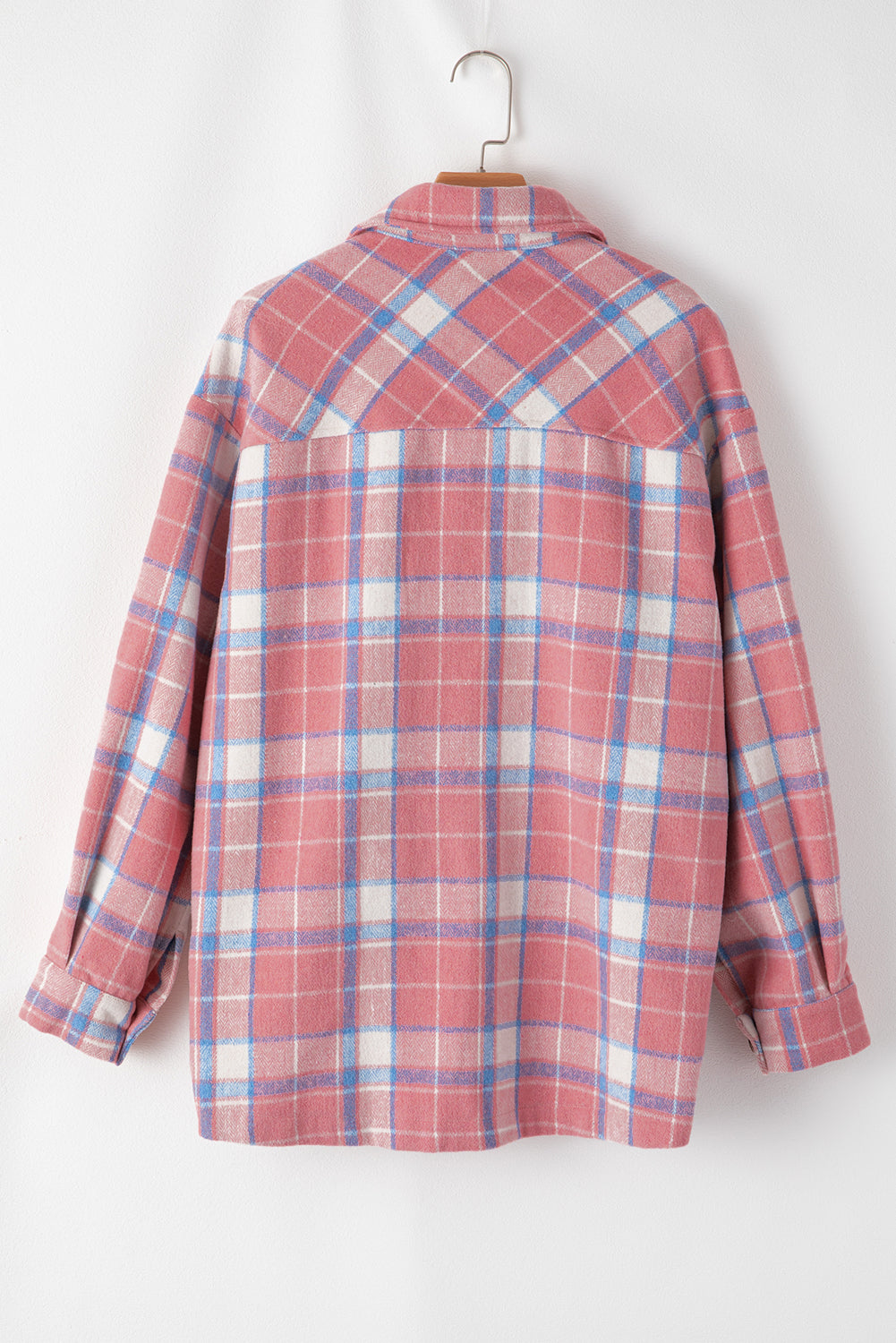 Pink Plaid Flap Pocket Button Up Shacket Plaid Shackets JT's Designer Fashion