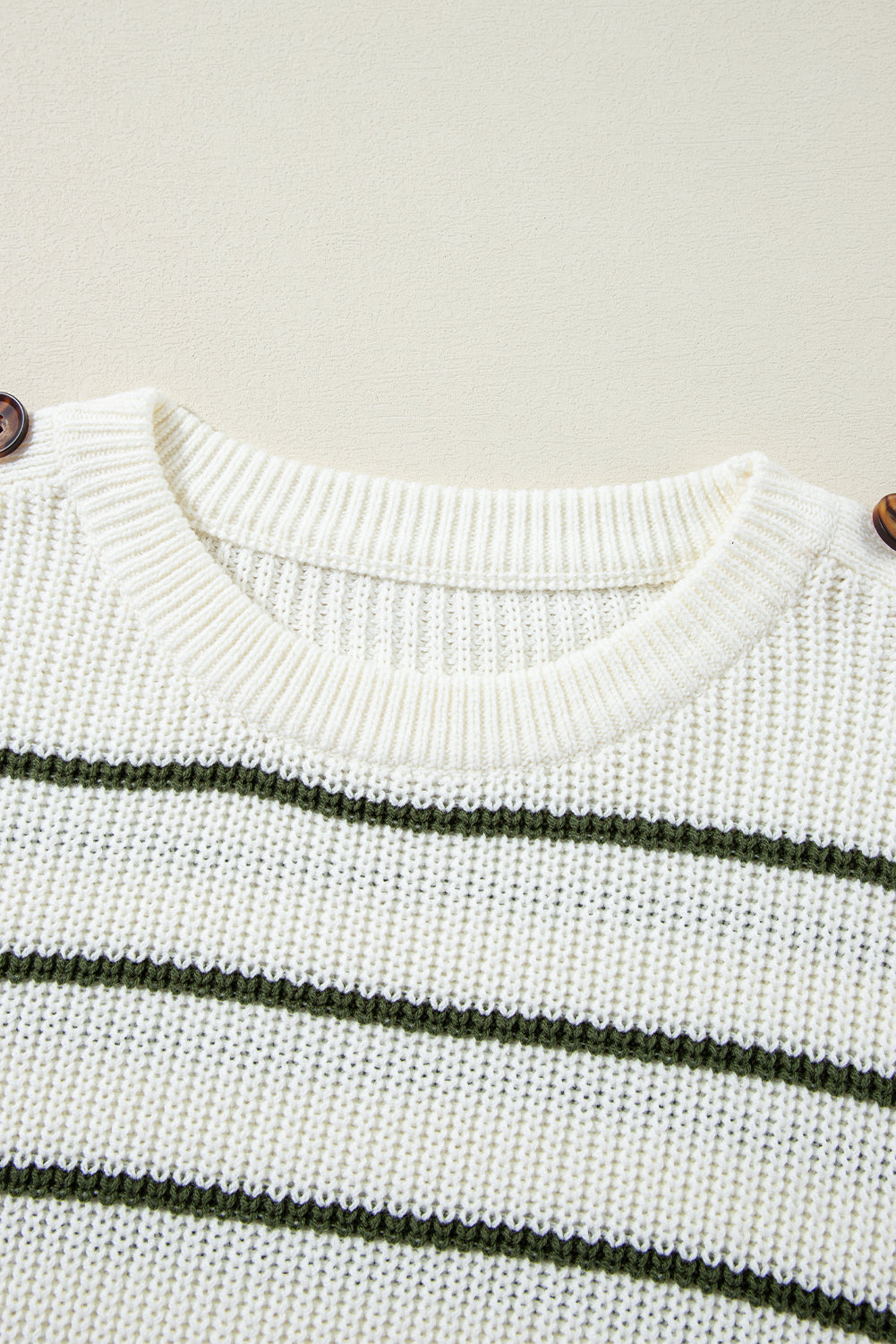 Green Color Block Striped Buttoned Shoulder Split Sweater Sweaters JT's Designer Fashion
