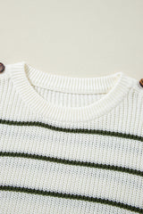 Green Color Block Striped Buttoned Shoulder Split Sweater Sweaters JT's Designer Fashion