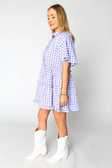 Lavendula Plaid Ruffle Wide Short Sleeve Babydoll Mini Dress Mini Dresses JT's Designer Fashion