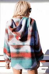 Multicolor Aztec Print Zipped Split Neck Hoodie Sweatshirts & Hoodies JT's Designer Fashion