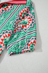 Mint Green Geometric Butterfly Print Split Neck Short Sleeve Dress Mini Dresses JT's Designer Fashion