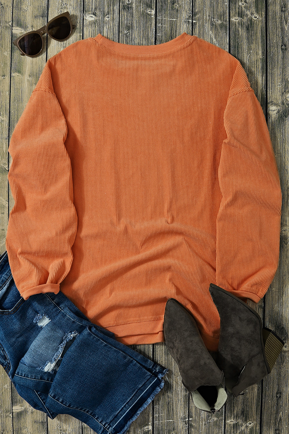 Orange Halloween Leopard Pumpkin Patchwork Ribbed Sweatshirt Graphic Sweatshirts JT's Designer Fashion