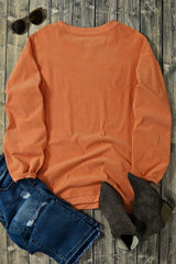 Orange Halloween Leopard Pumpkin Patchwork Ribbed Sweatshirt Graphic Sweatshirts JT's Designer Fashion