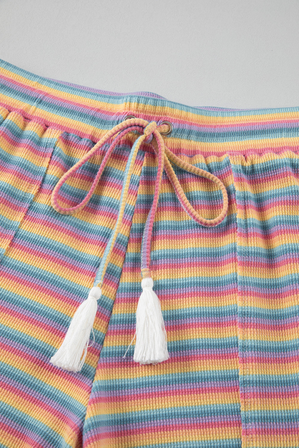 Pink Stripe Crew Neck Tee and Tasseled Drawstring Shorts Set Short Sets JT's Designer Fashion