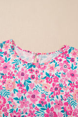 White Plus Size Floral Print Frilled Short Sleeve Flare Dress Plus Size Mini Dresses JT's Designer Fashion