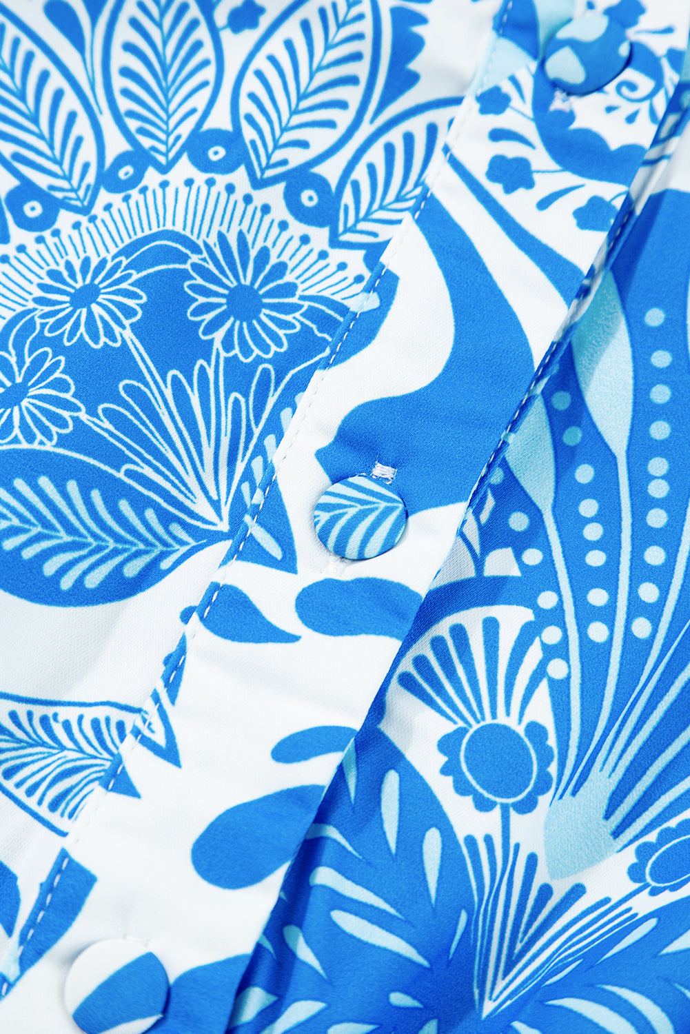 Sky Blue Retro Floral Print Drawstring Waist Ruffled Mini Dress Floral Dresses JT's Designer Fashion