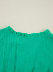 Sea Green Frilly V Neck Puff Sleeve Drawstring Shift Mini Dress Mini Dresses JT's Designer Fashion