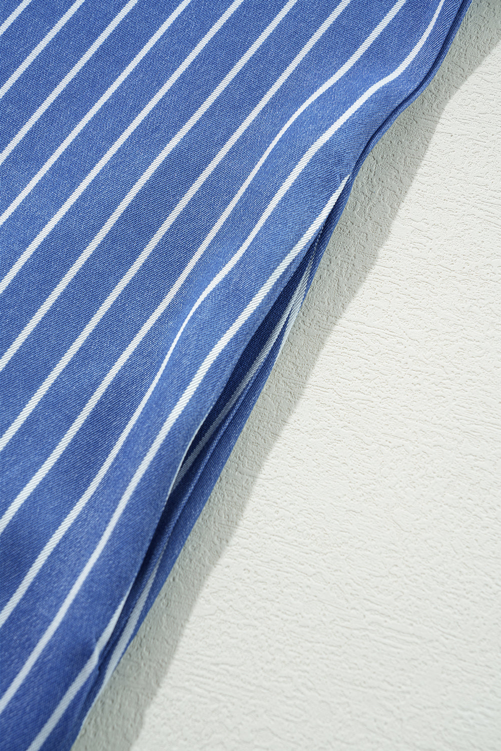 Sky Blue Stripe Frilly Split Neck Shirred Ruffle Sleeve Short Shift Dress Mini Dresses JT's Designer Fashion