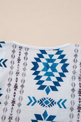 Sky Blue Western Aztec Printed Open Front Long Cardigan Cardigans JT's Designer Fashion