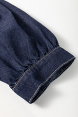 Dirty blue Zipped up Bodice Collared Short Puff Sleeve Denim Dress Mini Dresses JT's Designer Fashion