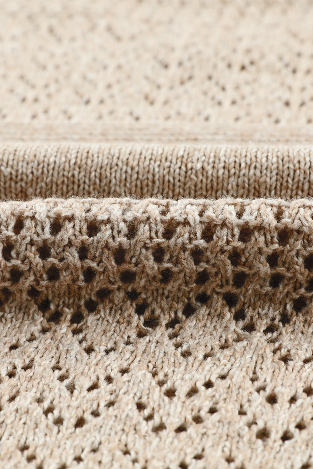 Brown Eyelet Pattern Detail V Neck Drop Shoulder Sweater Sweaters JT's Designer Fashion