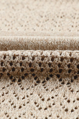 Brown Eyelet Pattern Detail V Neck Drop Shoulder Sweater Sweaters JT's Designer Fashion