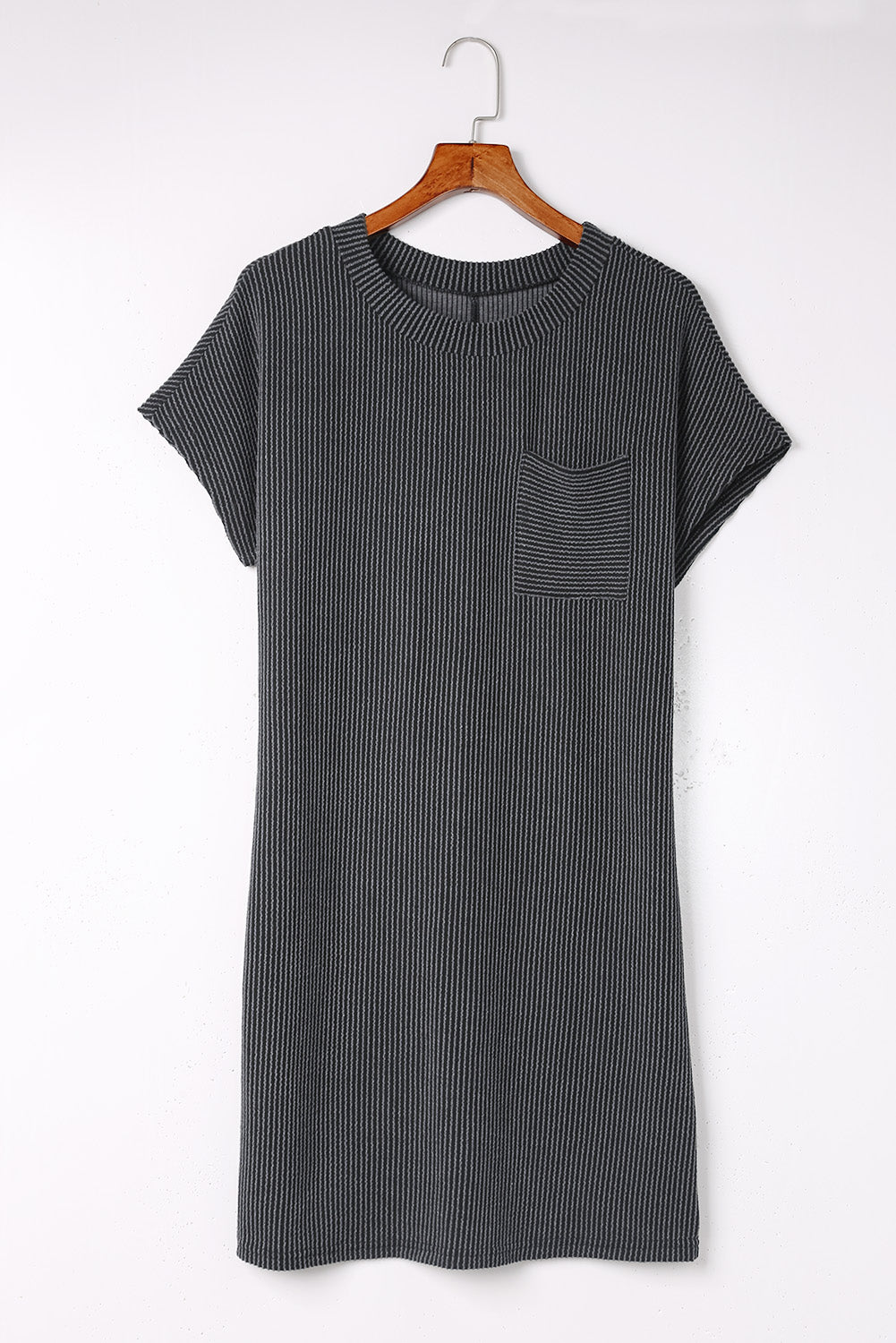 Gray Striped Ribbed Knit T-shirt Shift Dress T Shirt Dresses JT's Designer Fashion