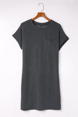 Gray Striped Ribbed Knit T-shirt Shift Dress T Shirt Dresses JT's Designer Fashion