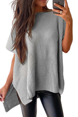 Gray Short Sleeve Side Slit Oversized Sweater Sweaters & Cardigans JT's Designer Fashion