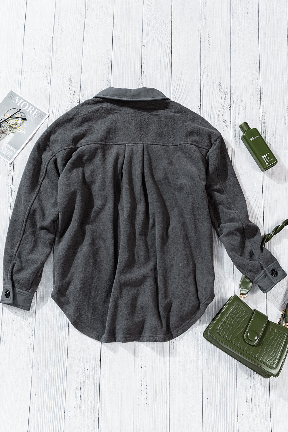 Gray Turn Down Collar Buttoned Shirt Jacket Jackets JT's Designer Fashion
