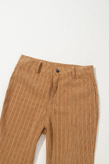 Grapefruit Orange Checkered Corduroy Flare High Waist Pants Pants & Culotte JT's Designer Fashion
