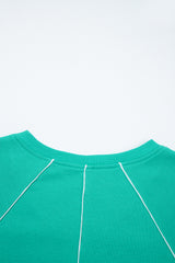 Dark Green Colorblock Trim V Neck Pullover Top and Shorts Set Short Sets JT's Designer Fashion