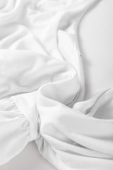 White U Neck Long Sleeve Bubble Hem Top Blouses & Shirts JT's Designer Fashion