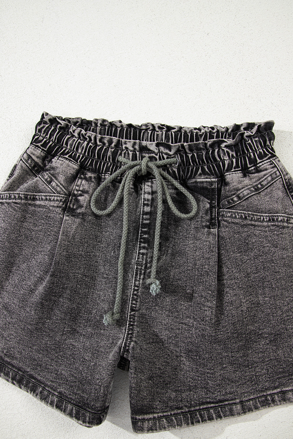 High-rise Drawstring High Waist Casual Denim Shorts with Pockets Denim Shorts JT's Designer Fashion