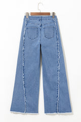 Beau Blue Vintage Stitching Raw Hem Flared Jeans Jeans JT's Designer Fashion