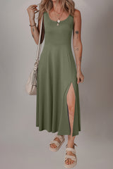 Four Leaf Clover Sleeveless Scoop Neck Flared Split Midi Dress Midi Dresses JT's Designer Fashion