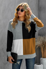 Color Block Round Neck Long Sleeves Pullover Sweatshirt Sweatshirts & Hoodies JT's Designer Fashion