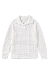 White Quilted Texture Sporty Collared Long Sleeve Top Long Sleeve Tops JT's Designer Fashion
