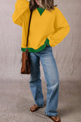 Ginger Color Block Patch Drop Shoulder Oversized Sweatshirt Sweatshirts & Hoodies JT's Designer Fashion