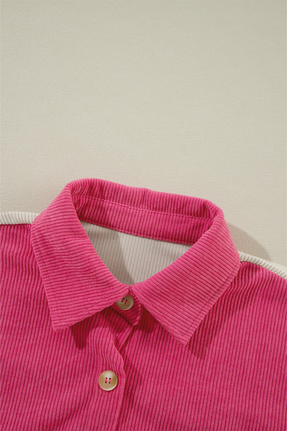 Rose Red Colorblock Curved Hem Corduroy Shacket with Pocket Jackets JT's Designer Fashion