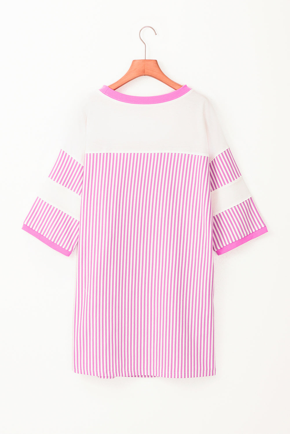 Phalaenopsis Striped Patchwork Three Quarters Sleeve Loose Mini Dress Mini Dresses JT's Designer Fashion