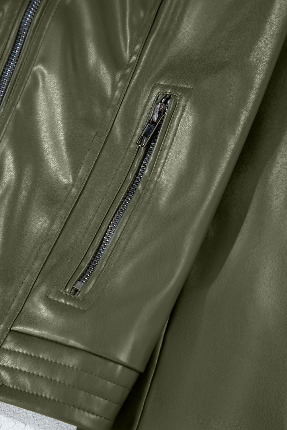 Sage Green Solid Faux Leather Zipper Slim Fit Bomber Jacket Jackets JT's Designer Fashion