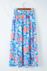 Sky Blue Floral Printed High Waist Split Wrap Long Skirt Skirts & Petticoat JT's Designer Fashion