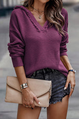 V Neck Ribbed Drop Shoulder Hooded Sweater Sweaters & Cardigans JT's Designer Fashion