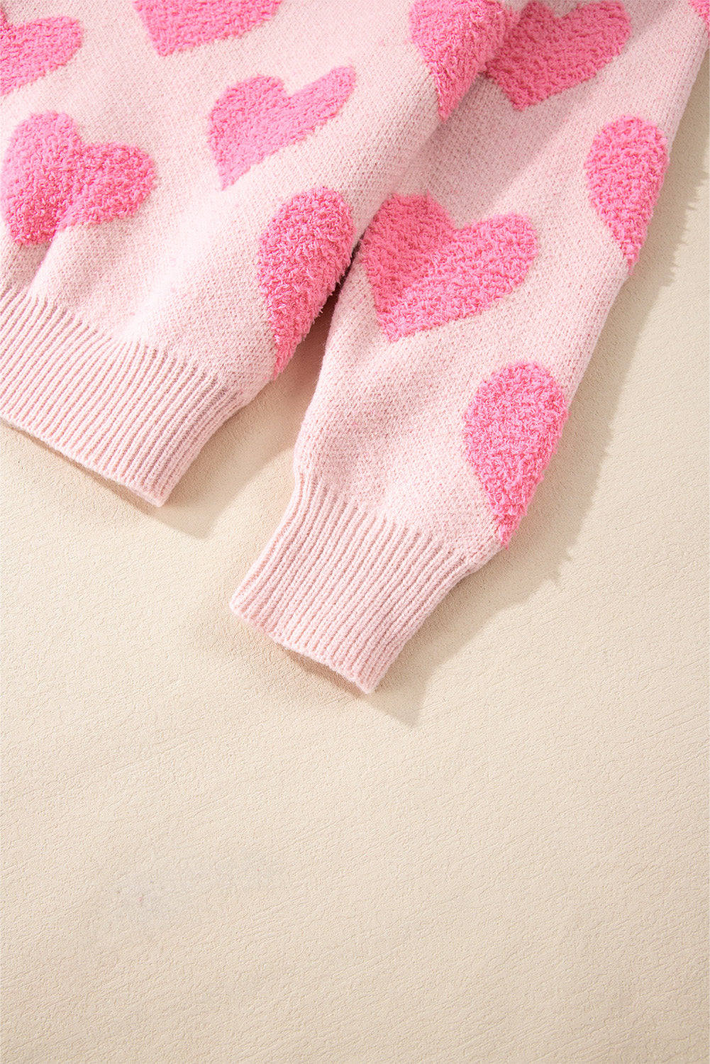 Light Pink Valentine's Day Heart Jacquard Knit Sweater Sweaters JT's Designer Fashion
