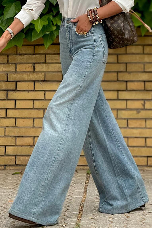 Dusk Blue Acid Wash Extra Wide Leg High Waist Long Jeans Jeans JT's Designer Fashion