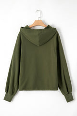 Moss Green Fleece Lined Half Zipper Kangaroo Pockets Loose Hoodie Sweatshirts & Hoodies JT's Designer Fashion