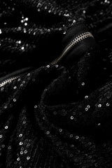 Black Sequin Zip up Round Neck Long Sleeve Jacket Jackets JT's Designer Fashion